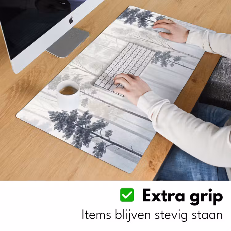 Bos - Bomen - Mist - Natuur - Illustratie - Grijs Muismat XXL klein -sfeer3