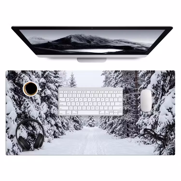 Bos - Winter - Sneeuw - Pad - Natuur Muismat XXL klein -3d