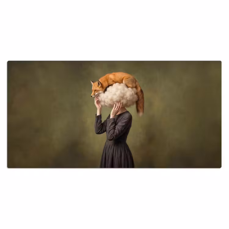 Vos - Surrealistisch - Groen Muismat XXL klein -3d_leeg