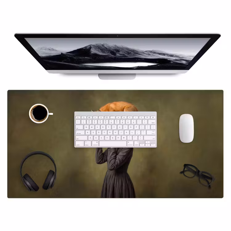 Vos - Surrealistisch - Groen Muismat XXL klein -3d