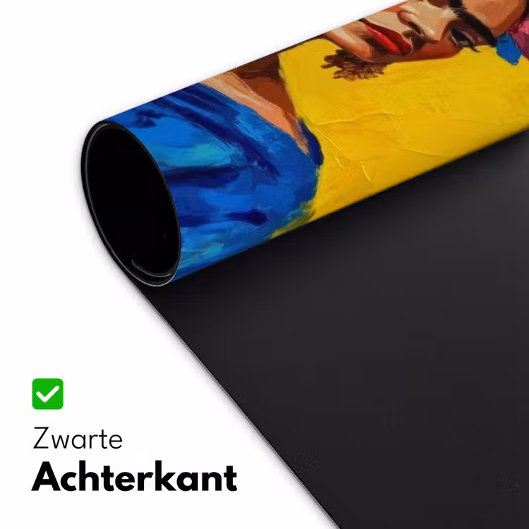 Frida Kahlo - Vrouw - Geel - Blauw - Bloemen Muismat XXL klein -sfeer2