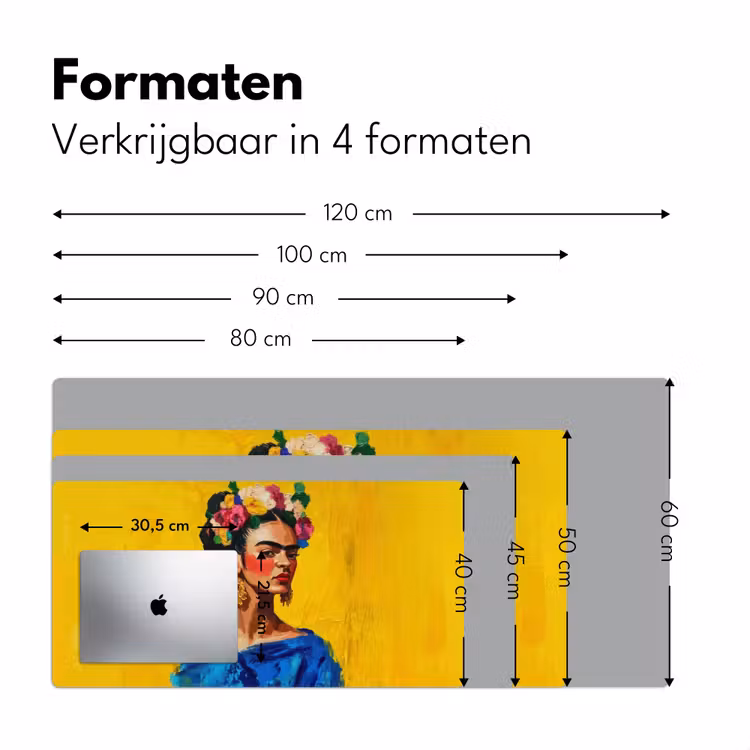 Frida Kahlo - Vrouw - Geel - Blauw - Bloemen Muismat XXL klein -sfeer5