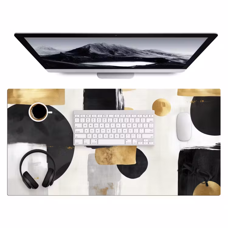 Goud - Rechthoeken - Cirkels - Abstract Muismat XXL klein -3d