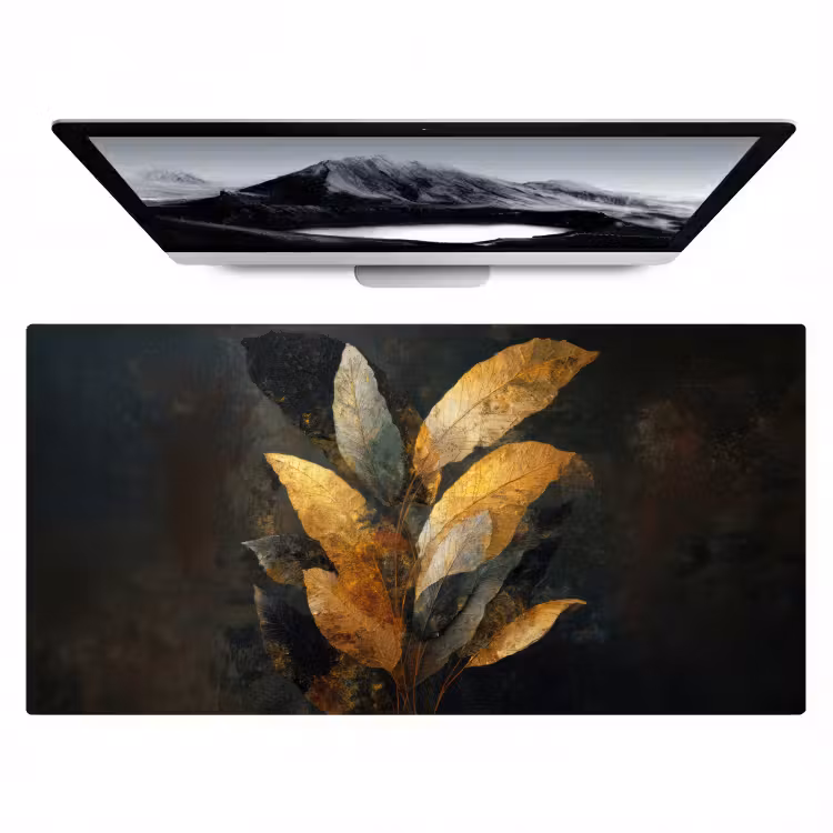 Gouden Bladcompositie – Botanische Luxe Muismat XXL klein -zzz3d