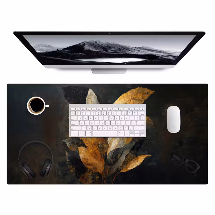 Gouden Bladcompositie – Botanische Luxe Muismat XXL klein -3d