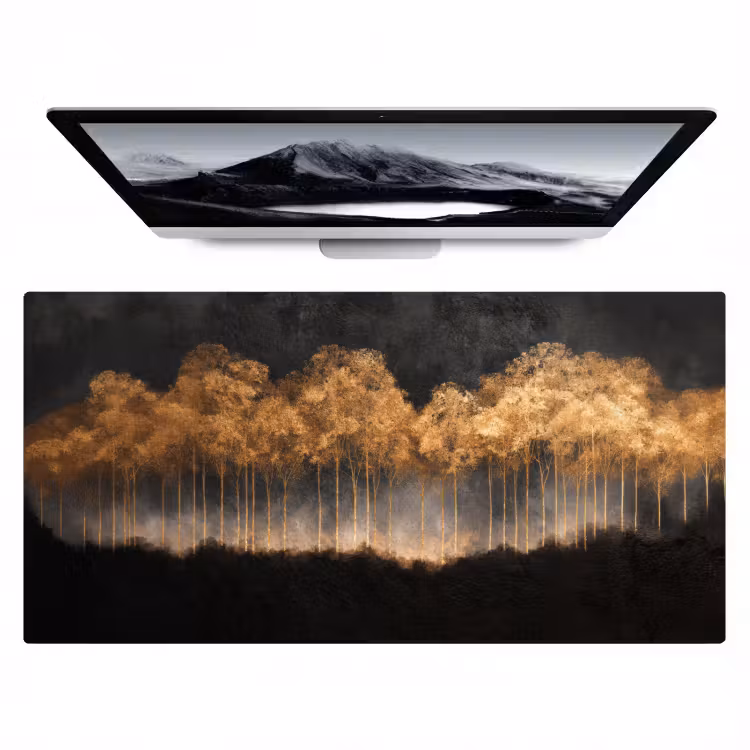 Gouden Bomen in Mistig Landschap Muismat XXL klein -zzz3d