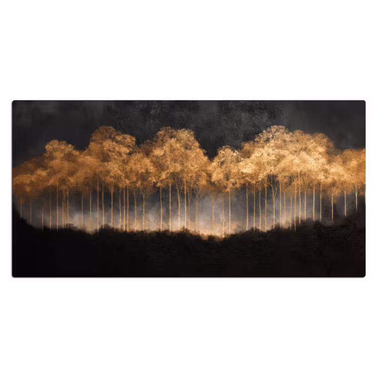 Gouden Bomen in Mistig Landschap Muismat XXL klein -3d_leeg