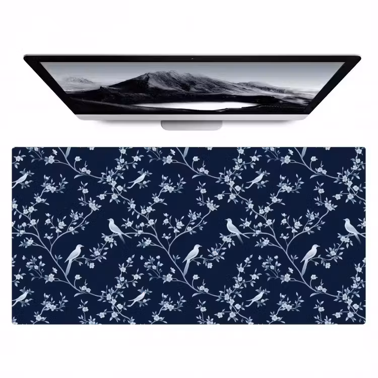 Grafisch - Bloesemtak - Blauw Muismat XXL klein 681 -zzz3d