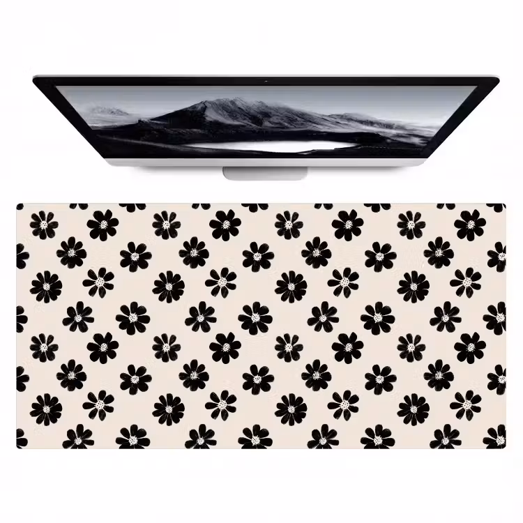 Grafisch - Madeliefjes - Zwart - Beige Muismat XXL klein 681 -zzz3d