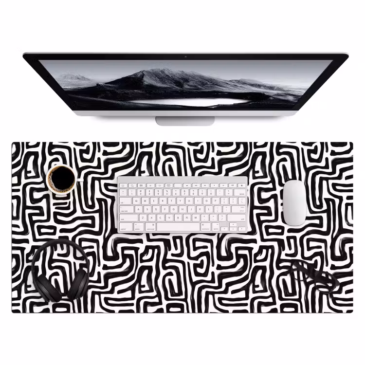 Grafisch - Lijnen - Zwart - Wit Muismat XXL klein 681 -3d