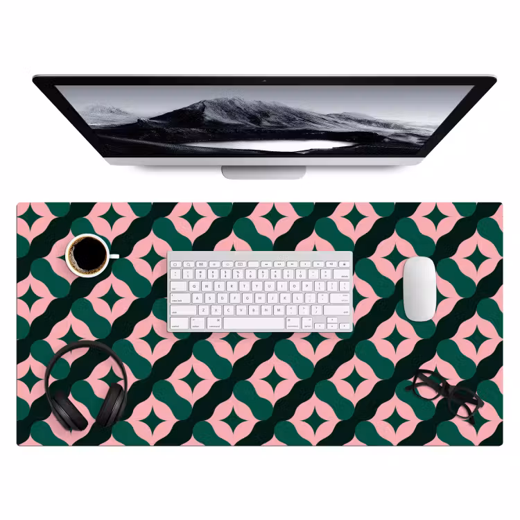 Groen - Roze - Retro - Sterren Muismat XXL klein 681 -3d