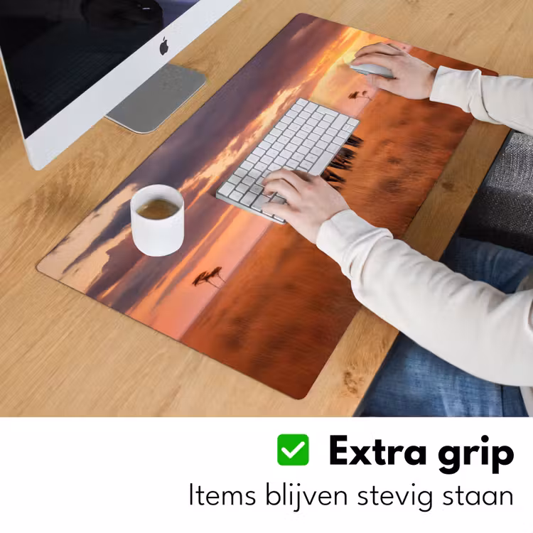Groep olifanten - Open vlakte - Zon Muismat XXL klein -sfeer3