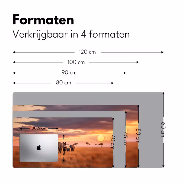 Groep olifanten - Open vlakte - Zon Muismat XXL klein -sfeer5
