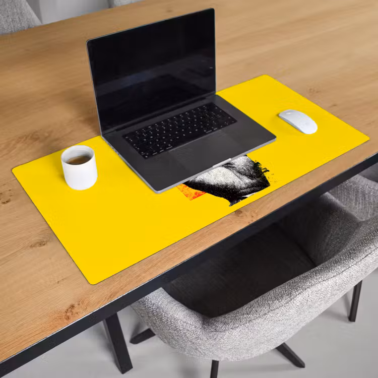 Hand - Rode cirkel - Geel Muismat XXL klein -sfeer1