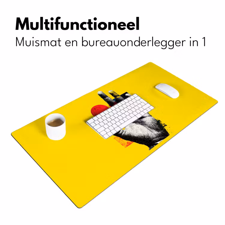 Hand - Rode cirkel - Geel Muismat XXL klein -sfeer4