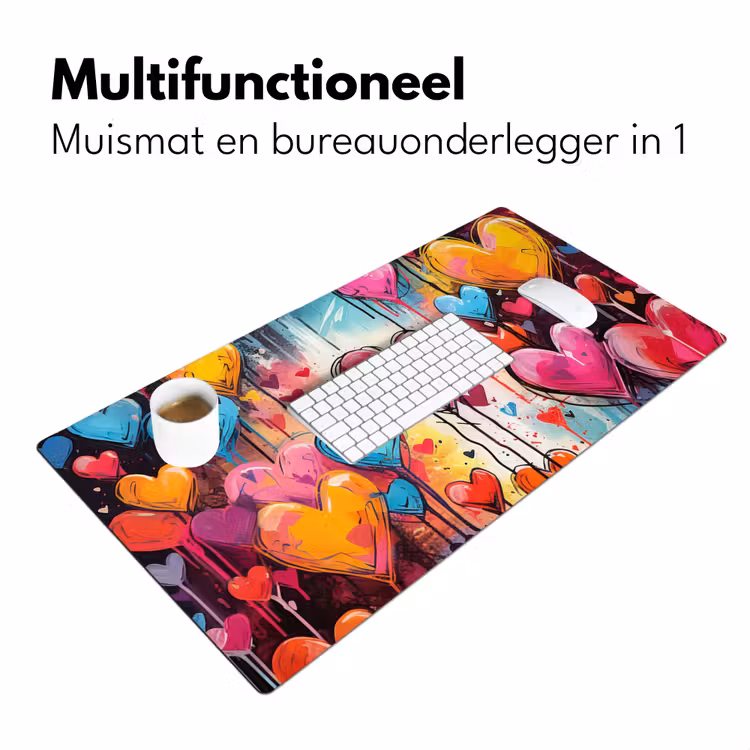 Hartjes - Kleuren - Kunst - Liefde Muismat XXL klein -sfeer4
