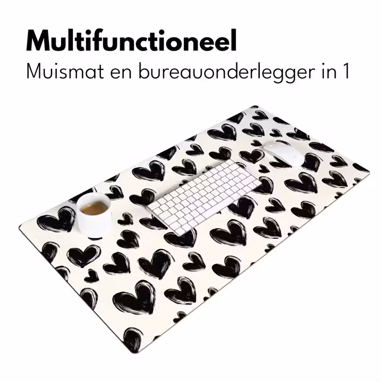 Hartjes - Patroon - Zwart Muismat XXL klein 681 -sfeer4