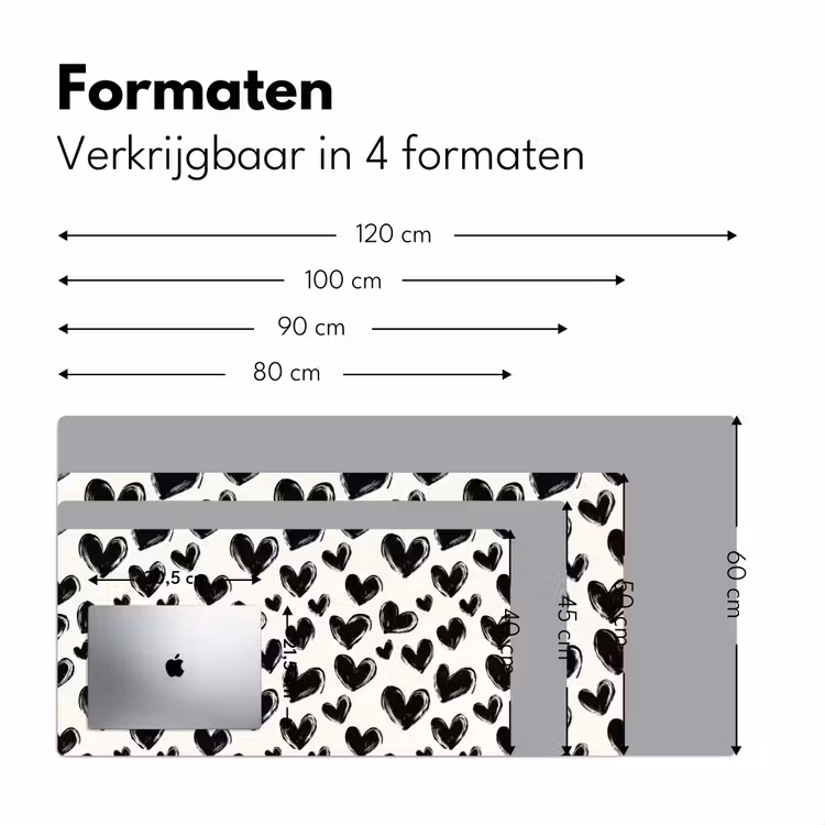 Hartjes - Patroon - Zwart Muismat XXL klein 681 -sfeer5