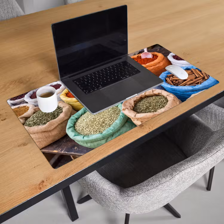 Desk Mat - Herbs - Bags - Market - Kruiden - Zakken - Markt Muismat XXL klein