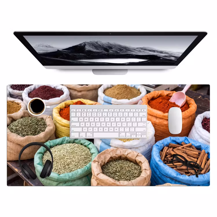 Desk Mat - Herbs - Bags - Market - Kruiden - Zakken - Markt Muismat XXL klein