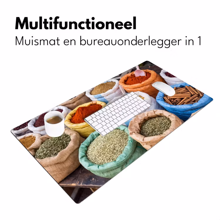 Desk Mat - Herbs - Bags - Market - Kruiden - Zakken - Markt Muismat XXL klein