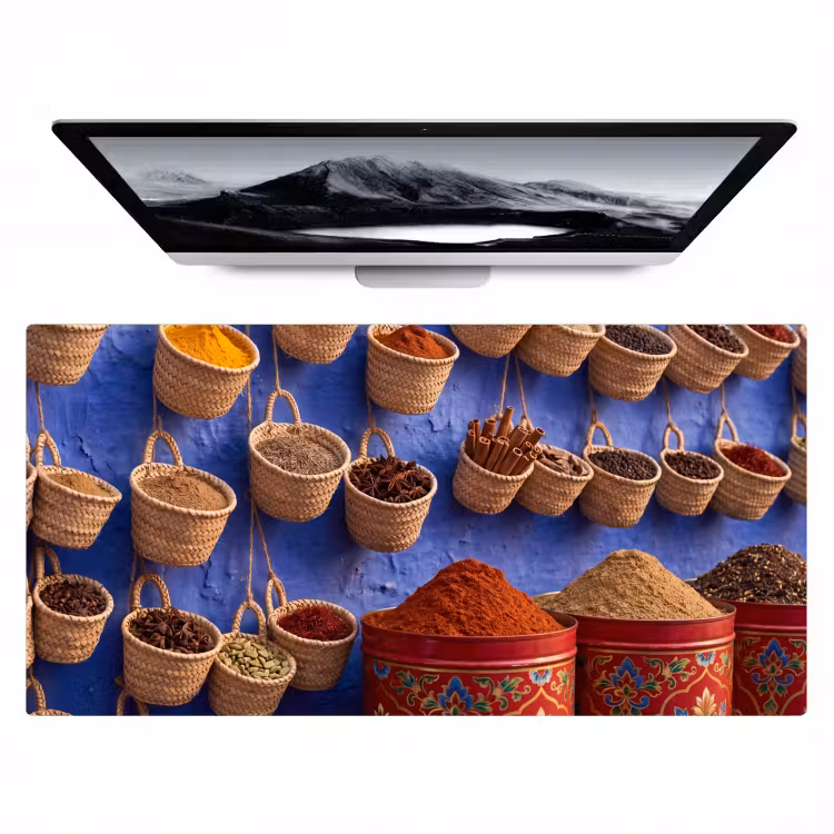 Desk Mat - Herbs - Baskets - Market - Kruiden - Manden - Markt Muismat XXL klein