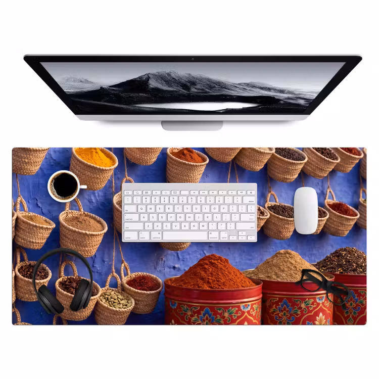 Desk Mat - Herbs - Baskets - Market - Kruiden - Manden - Markt Muismat XXL klein