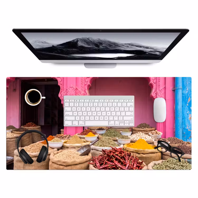 Desk Mat - Herbs - Market - Pink - Kruiden - Markt - Roze Muismat XXL klein