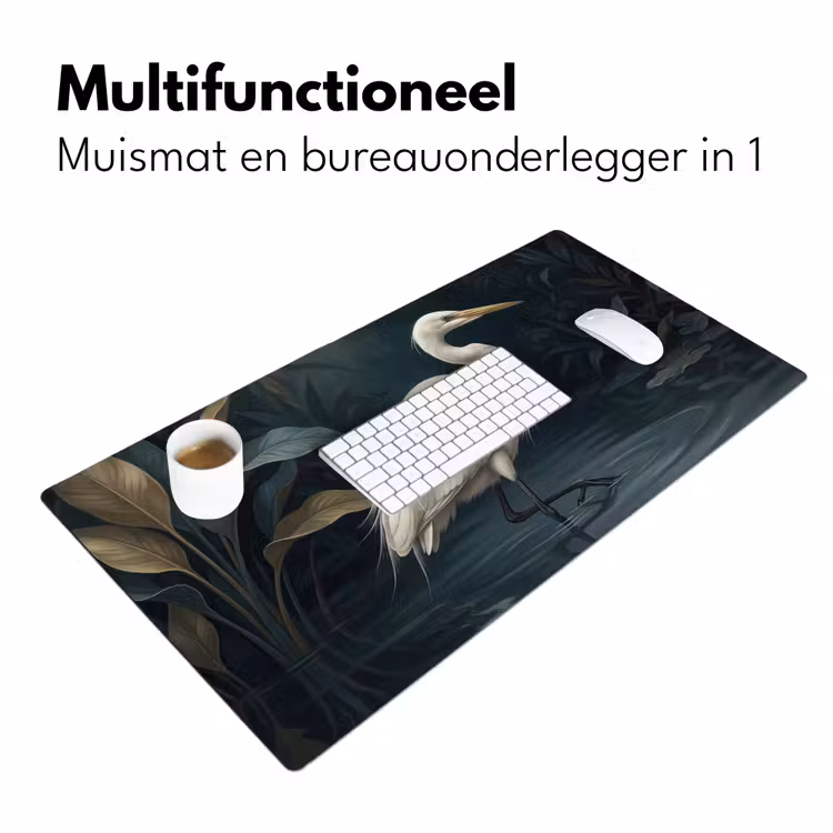 Reiger - Water - Natuur - Modern - Wit Muismat XXL klein -sfeer4