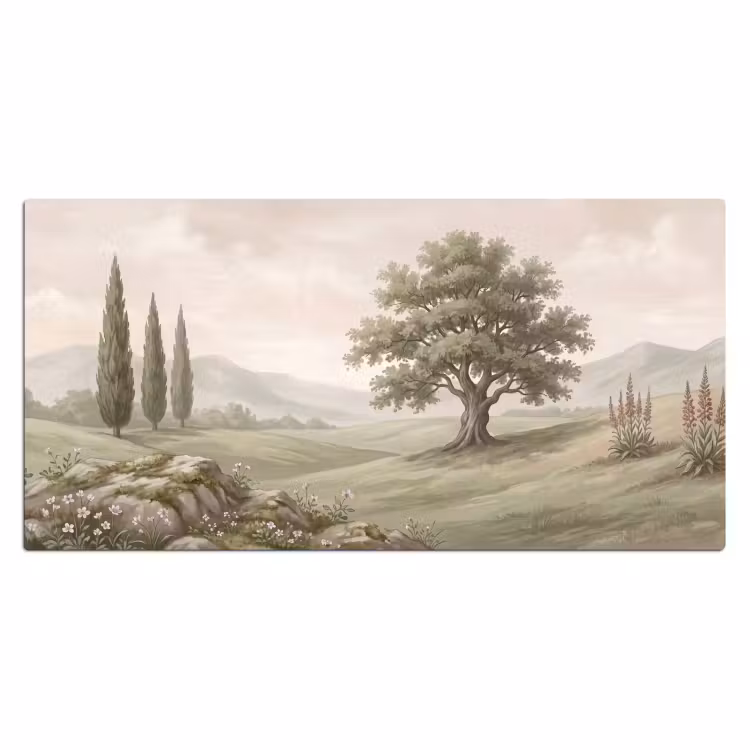 Heuvellandschap - Bomen - Natuur - Groen Muismat XXL klein -3d_leeg