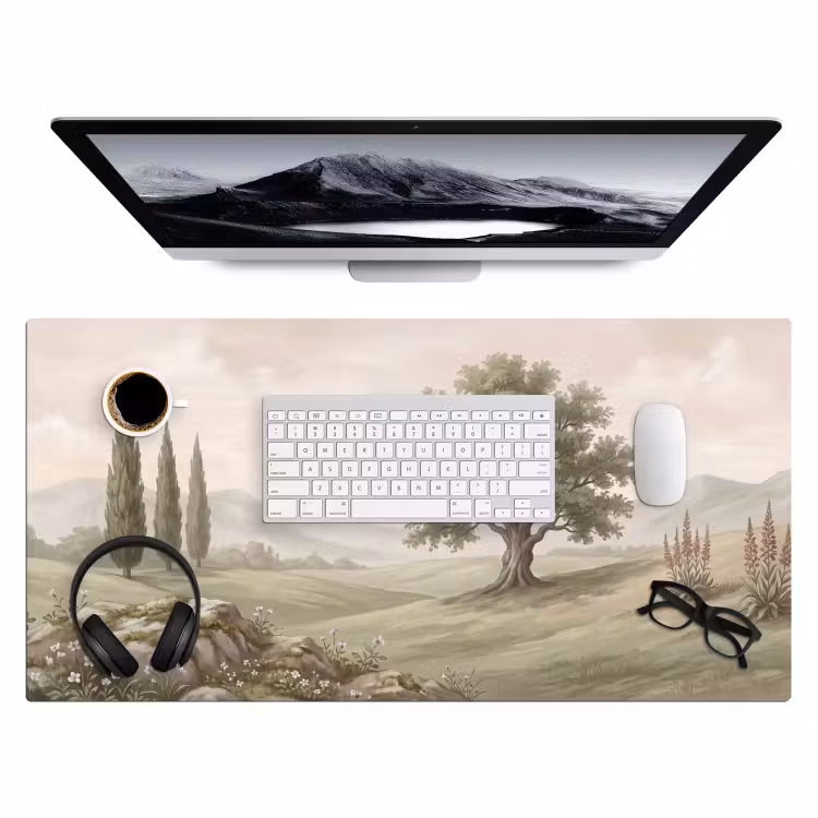 Heuvellandschap - Bomen - Natuur - Groen Muismat XXL klein -3d