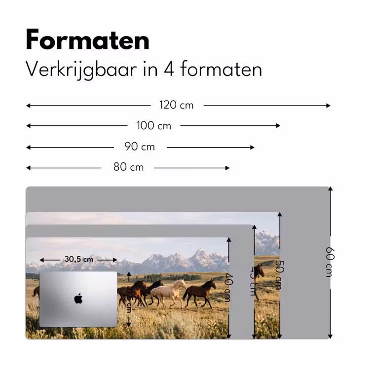 Paarden - Kudde - Bergen - Vrijheid - Wild Muismat XXL klein -sfeer5