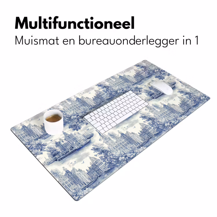 Huizen - Bomen - Water - Vogels - Blauw Muismat XXL klein 681 -sfeer4