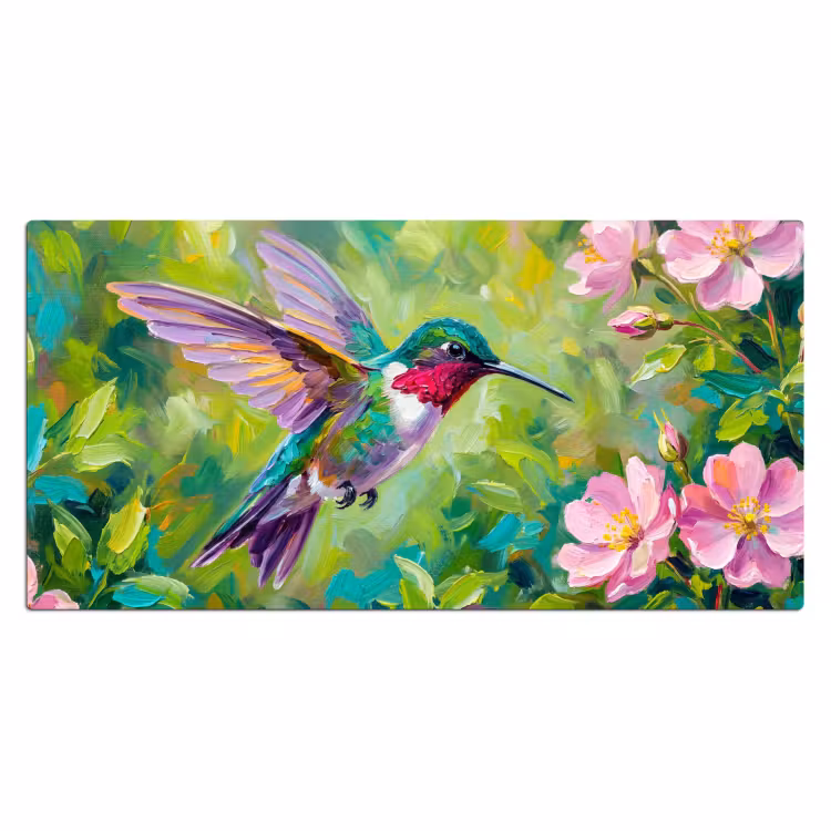 Kolibrie - Bloemen - Natuur - Kleurrijk Muismat XXL klein -3d_leeg