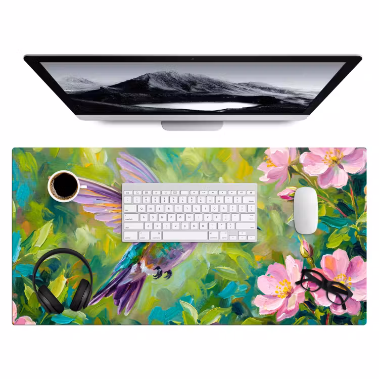 Kolibrie - Bloemen - Natuur - Kleurrijk Muismat XXL klein -3d