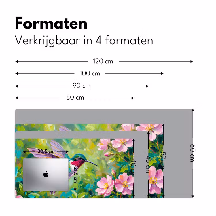 Kolibrie - Bloemen - Natuur - Kleurrijk Muismat XXL klein -sfeer5