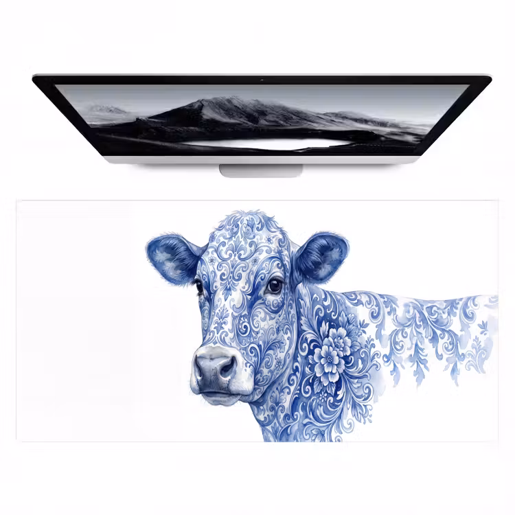 Illustratie - Koe - Blauw Muismat XXL klein -zzz3d