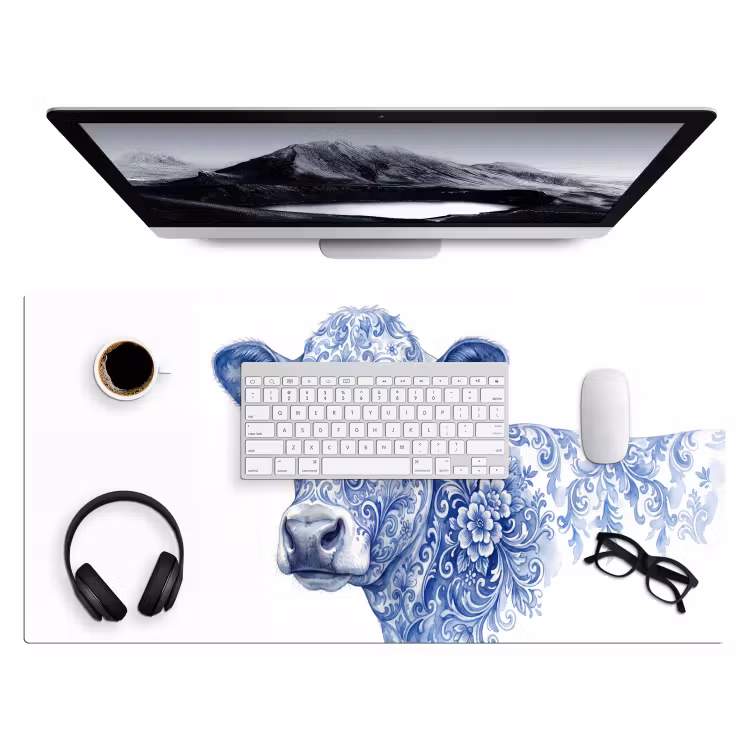 Illustratie - Koe - Blauw Muismat XXL klein -3d