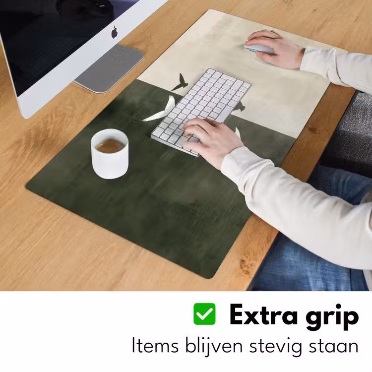 Japandi - Vogel - Groen Muismat XXL klein -sfeer3