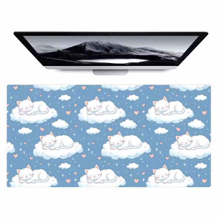 Kitten - Wolken - Blauw Muismat XXL klein 681 -zzz3d