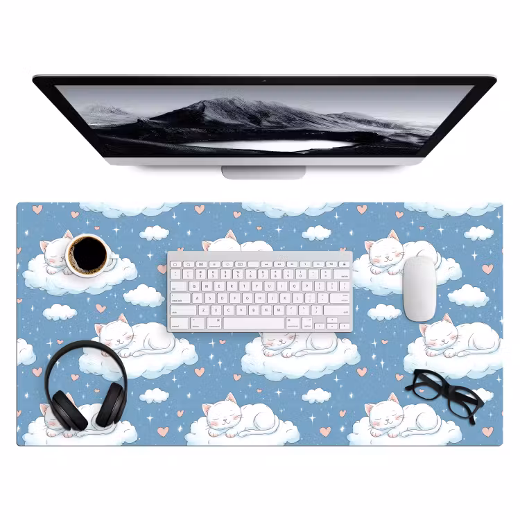 Kitten - Wolken - Blauw Muismat XXL klein 681 -3d