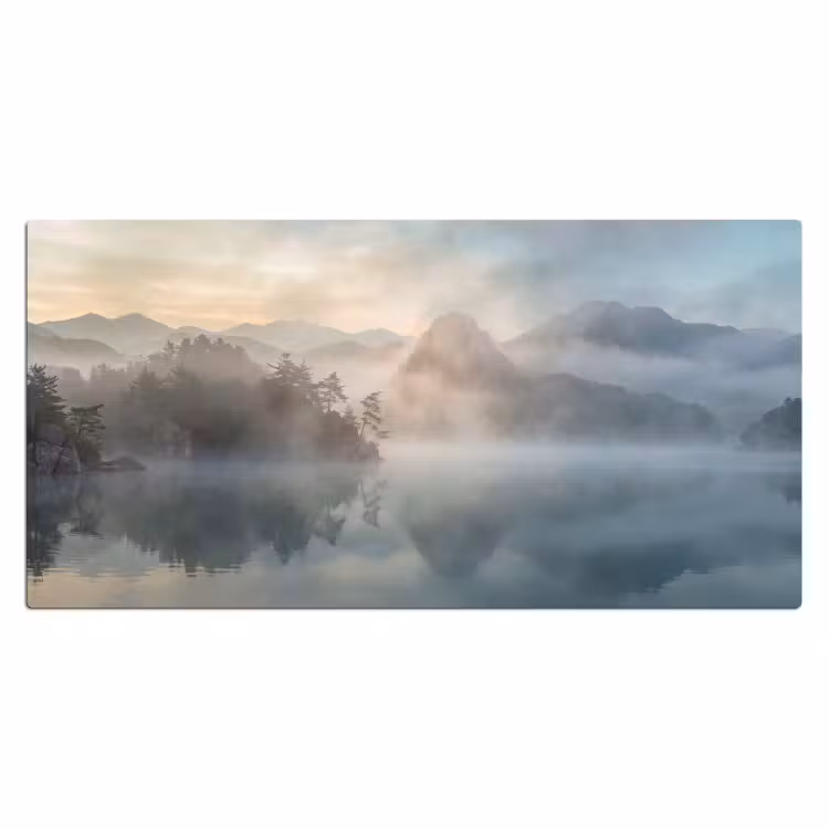 Landschap - Bergen - Mist - Water - Natuur Muismat XXL klein -3d_leeg