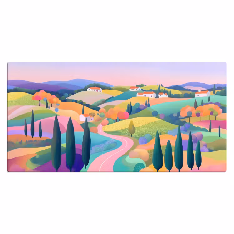 Landschap - Paars - Pastel - Huizen Muismat XXL klein -3d_leeg