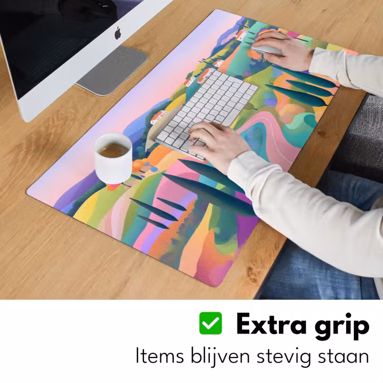 Landschap - Paars - Pastel - Huizen Muismat XXL klein -sfeer3