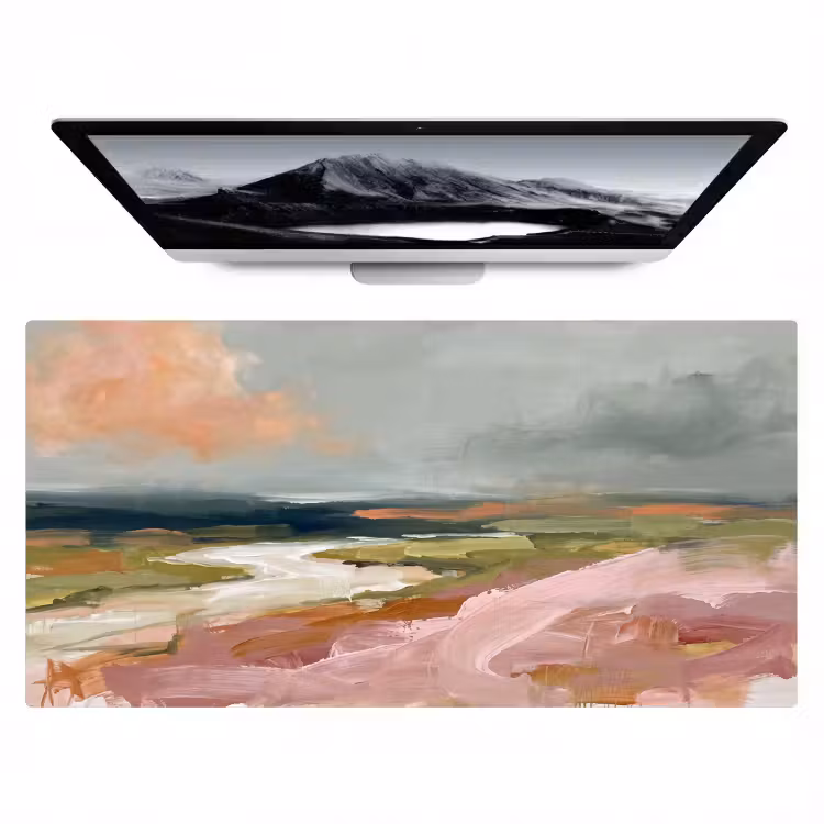 Landschap - Rivier - Abstract - Roze - Groen Muismat XXL klein -zzz3d