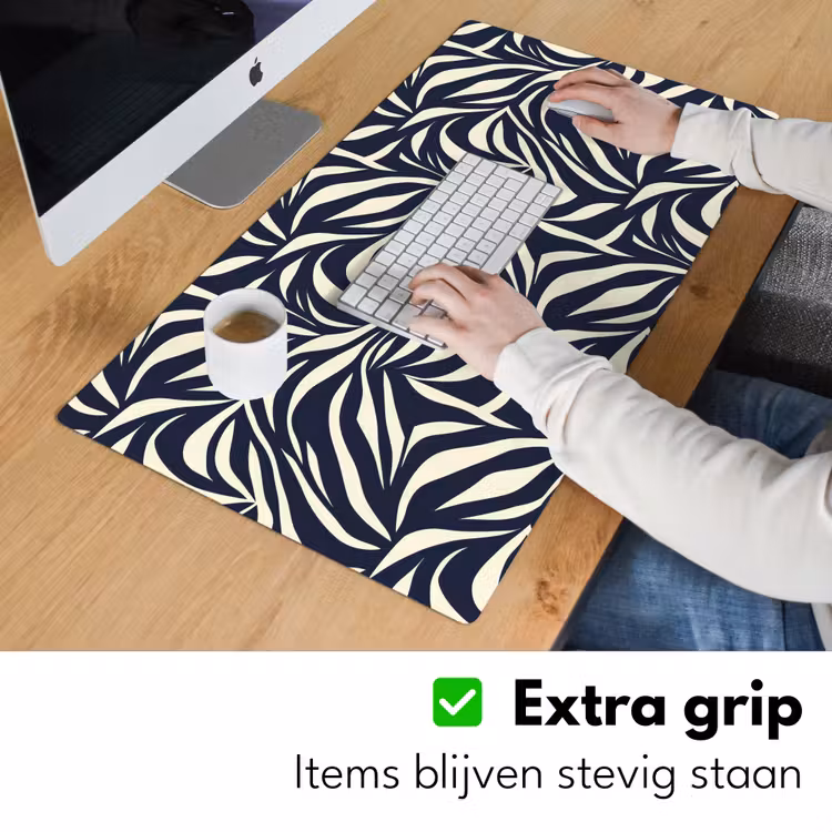 Bladvormen - Blauw - Patroon - Wit Muismat XXL klein 681 -sfeer3