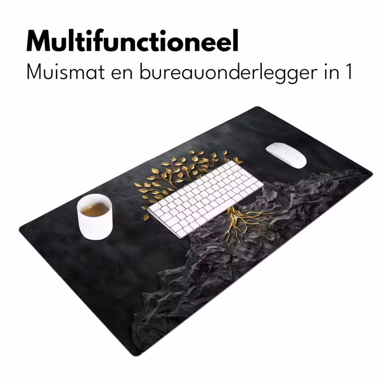 Bladeren - Goud - Boom - Rots Muismat XXL klein -sfeer4