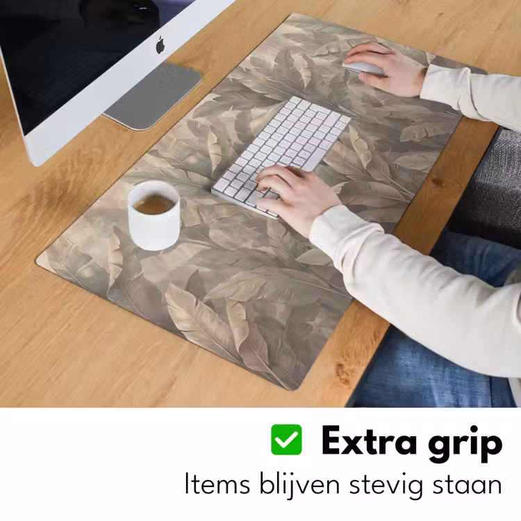 Bladeren - Tropisch - Natuur - Modern - Beige Muismat XXL klein -sfeer3