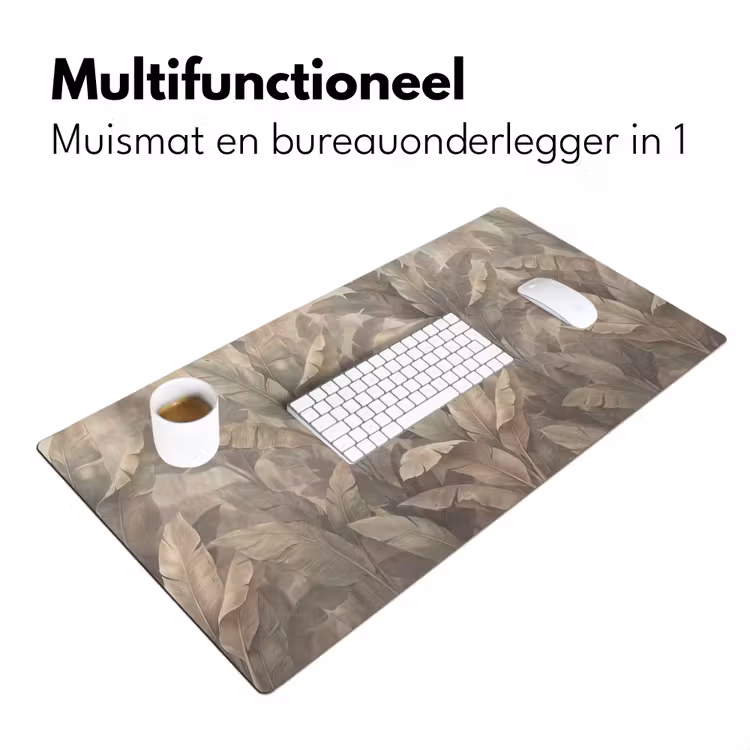 Bladeren - Tropisch - Natuur - Modern - Beige Muismat XXL klein -sfeer4