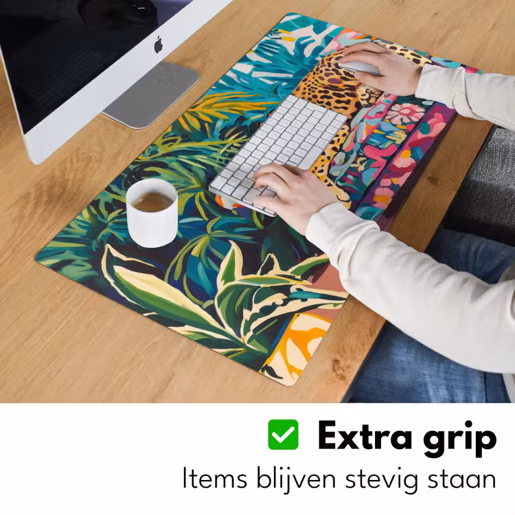 Luipaard - Kleurrijk - Tropisch Muismat XXL klein -sfeer3